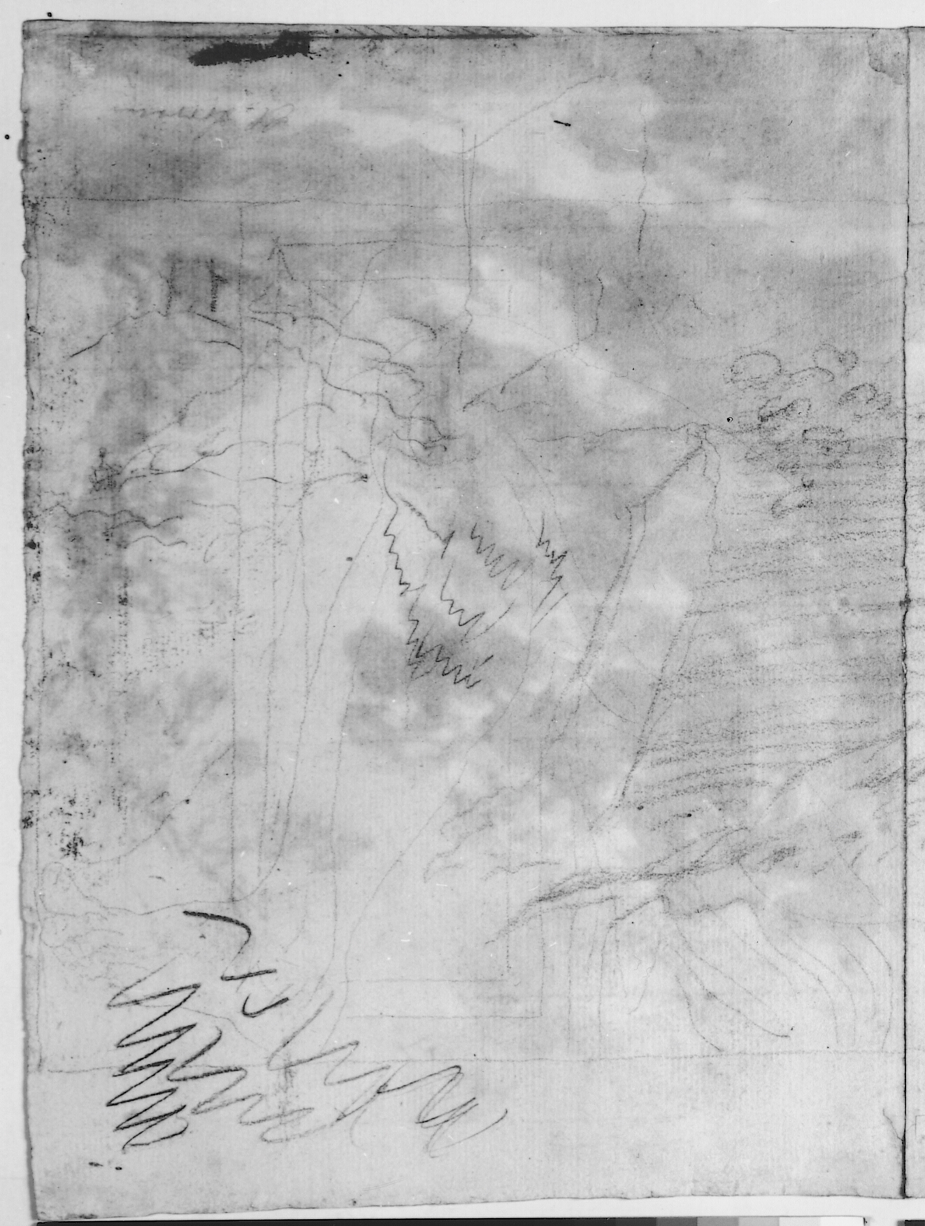 Skitse til den venstre del af et klippelandskab